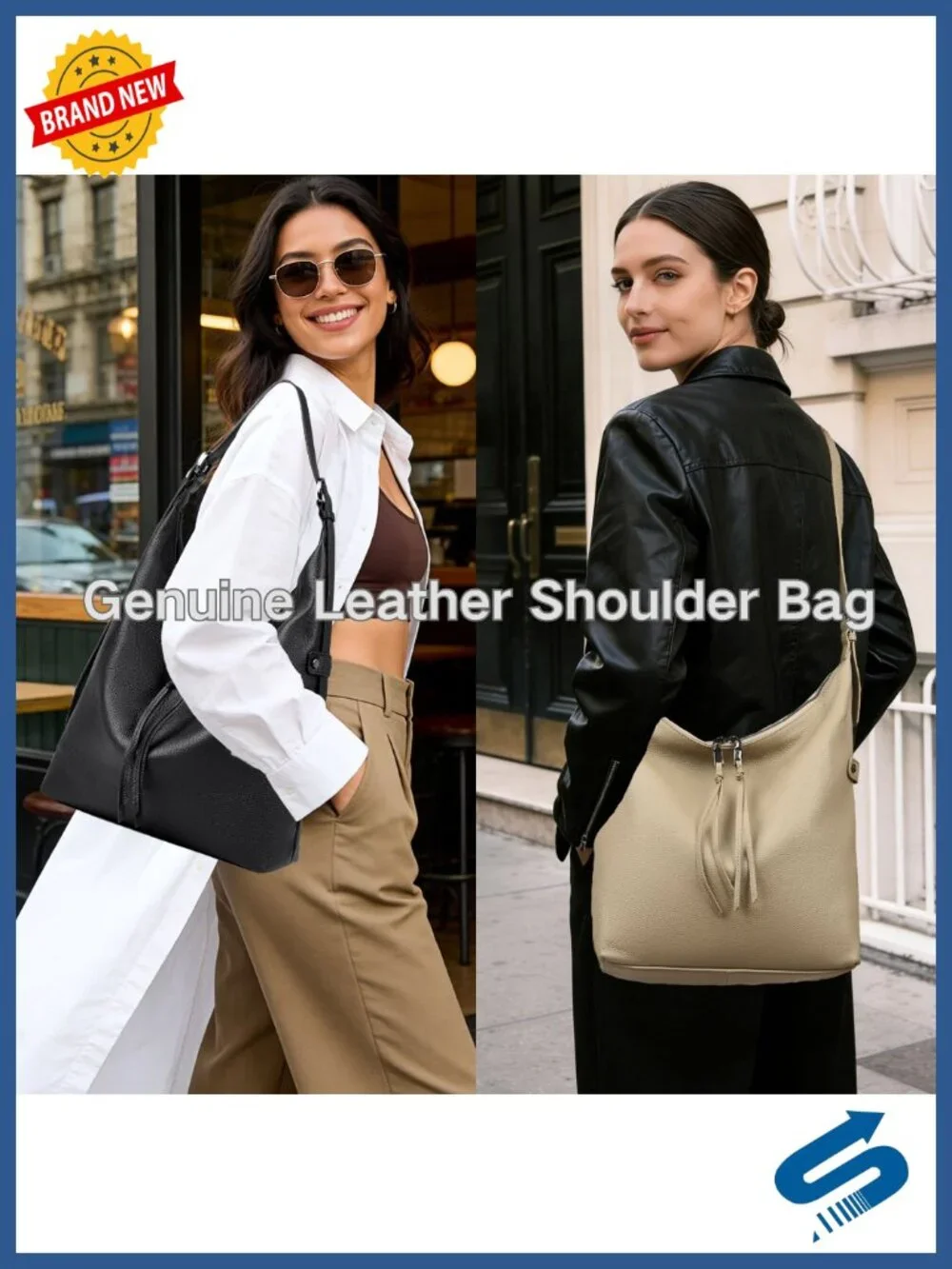 Genuine Pebbled Leather Hobo Bag - Soft Shoulder Crossbody Purse
